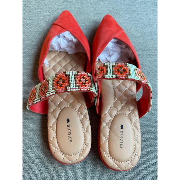 BIRDIES The Swan Flat Spice Cuff Slide Beaded Pointed Toe Suede Mule Sz 10.5 - Picture 5 of 11